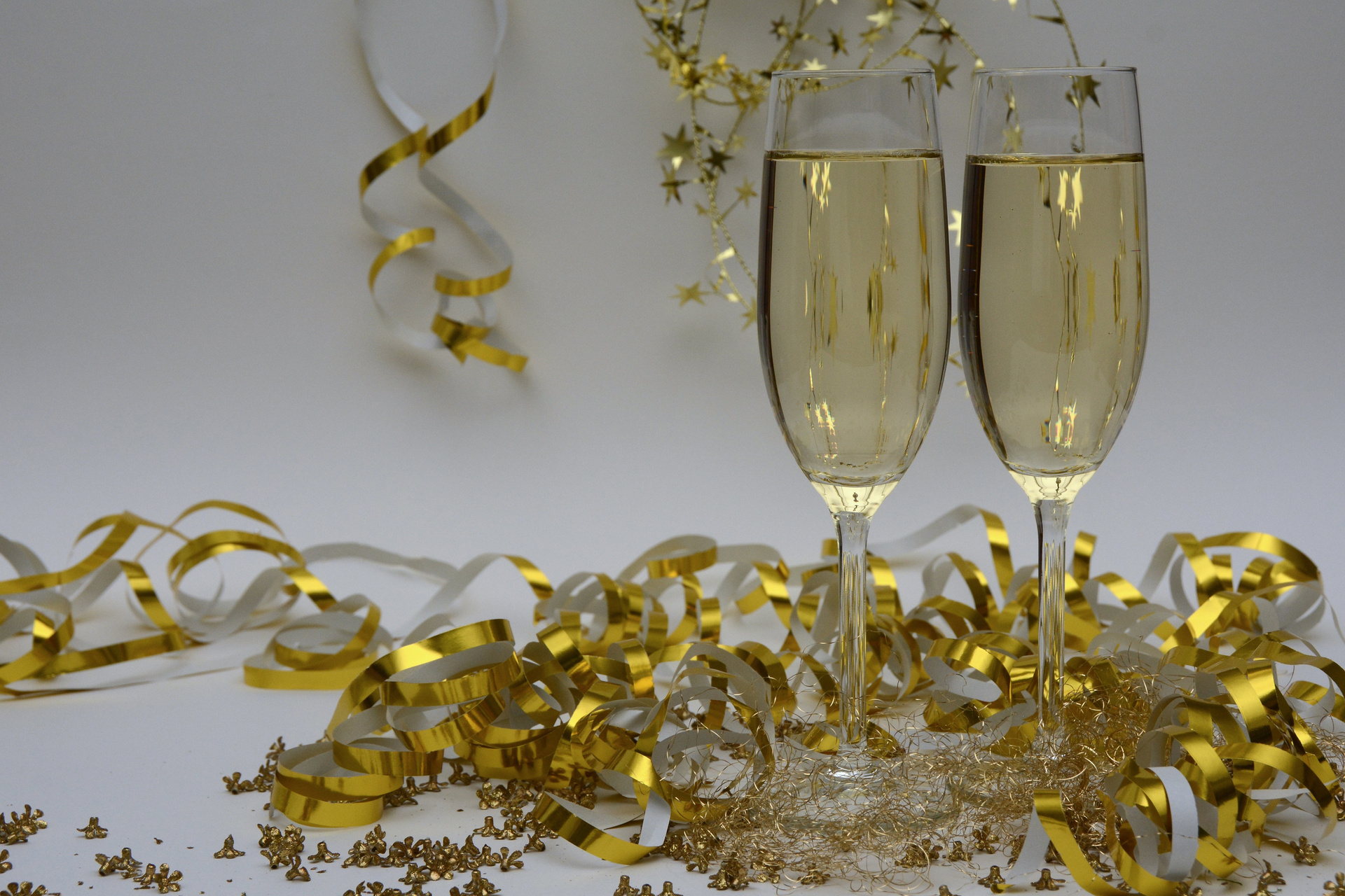 Two Champagne Cups with Christmas Decoration